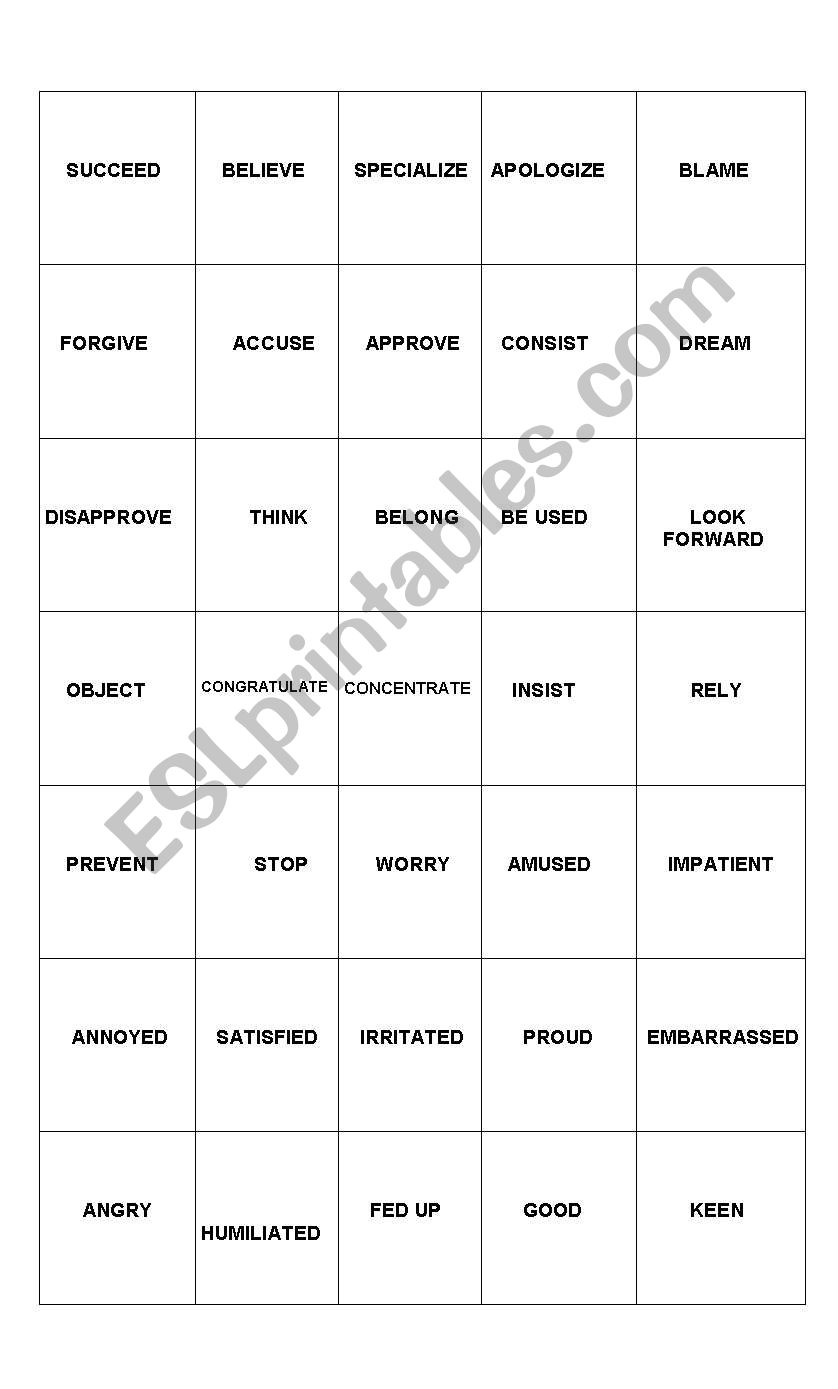 Prepositional verbs for First Certificate- Bingo cards