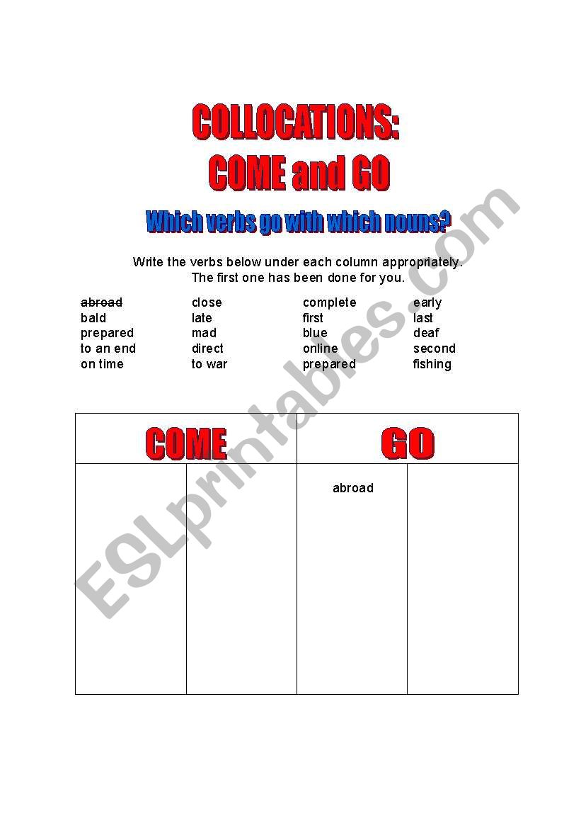Collocations: COME - GO worksheet