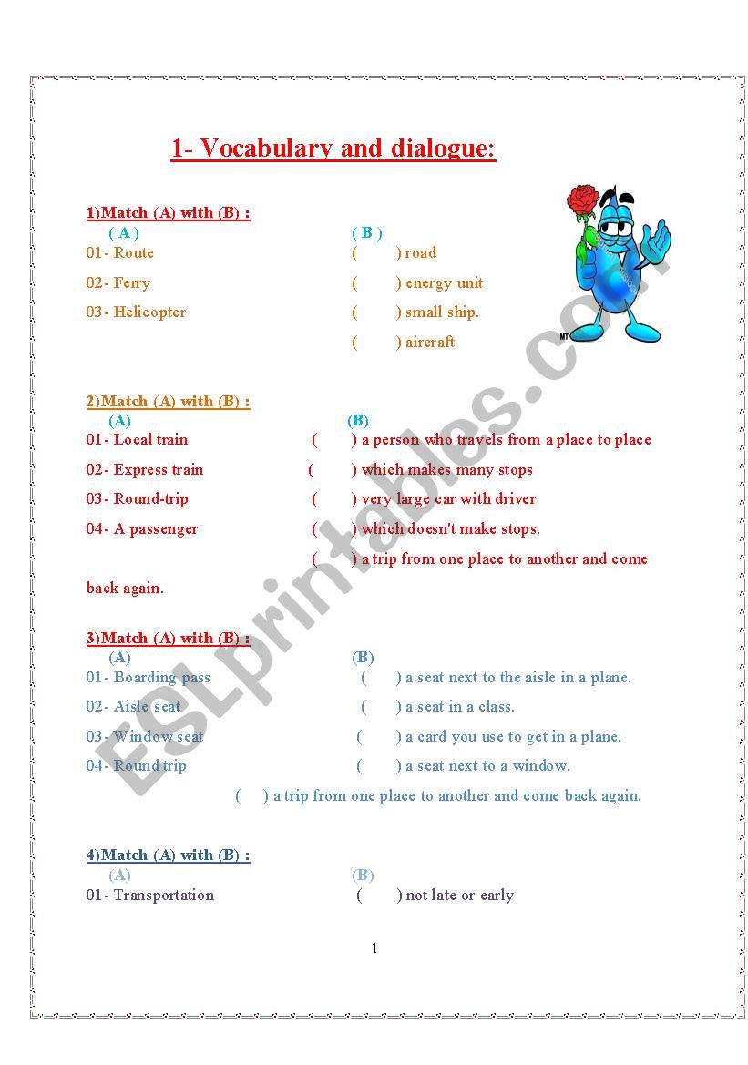 Vocabulary and dialouge worksheet