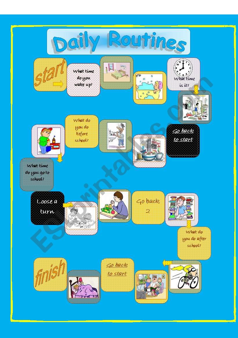 Dily routines board game worksheet