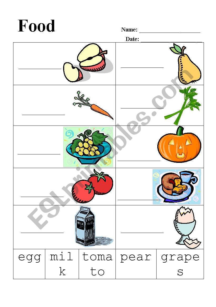 Label the food worksheet