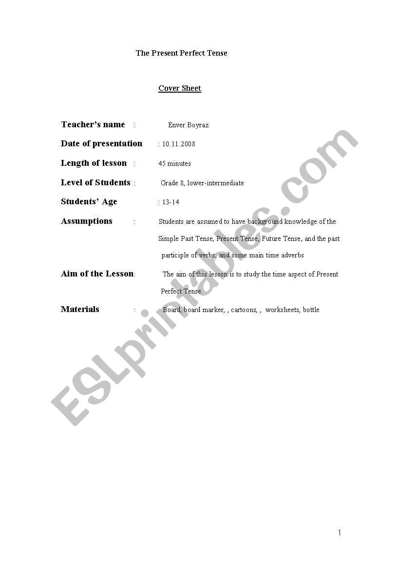 present perfect tense worksheet
