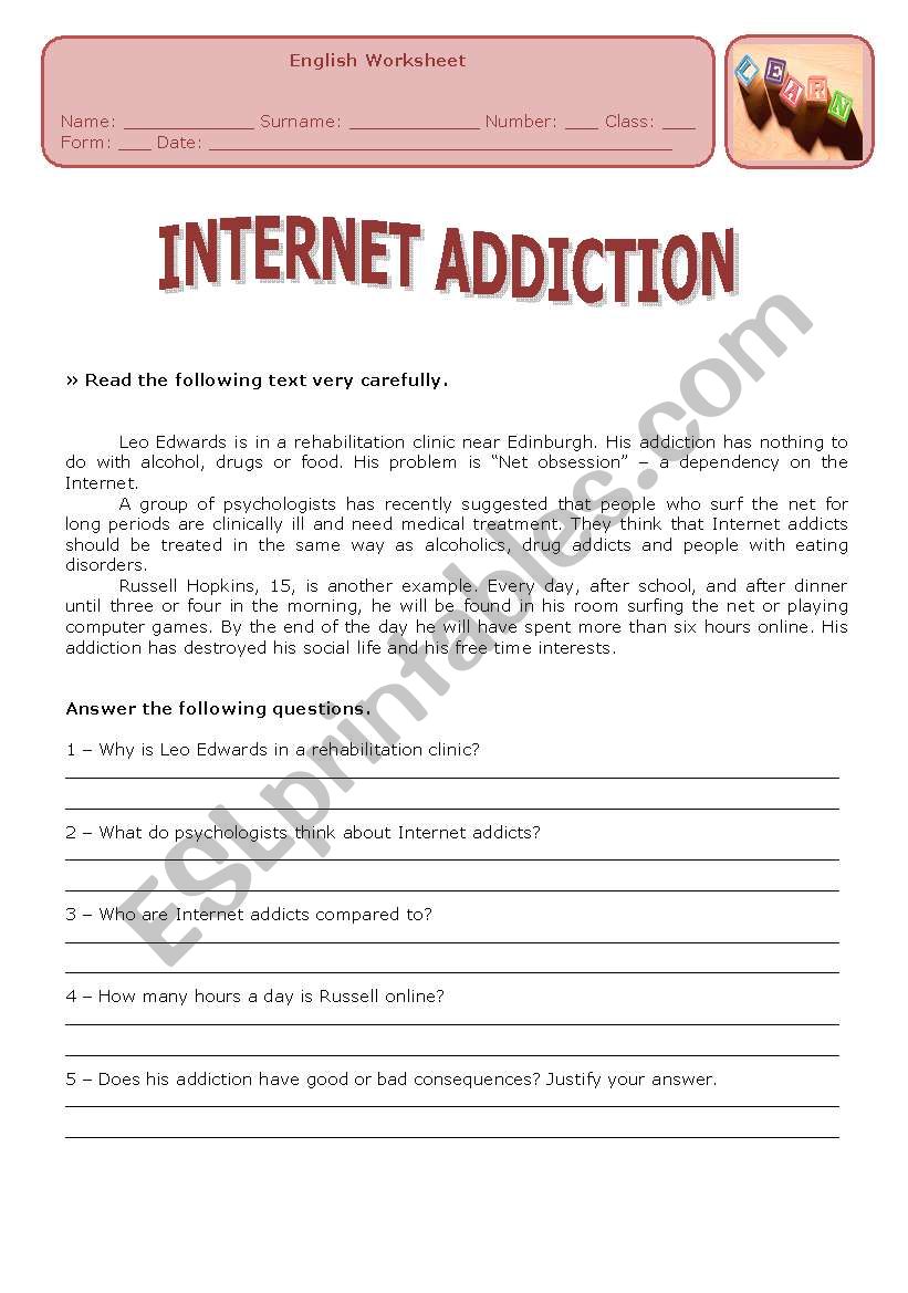 INTERNET ADDICTION worksheet