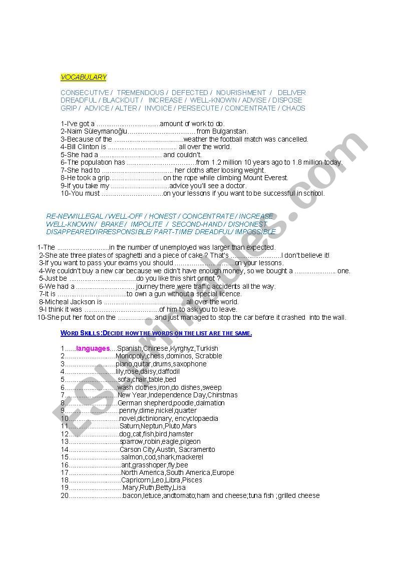 vocabulary building (3 of 1) worksheet