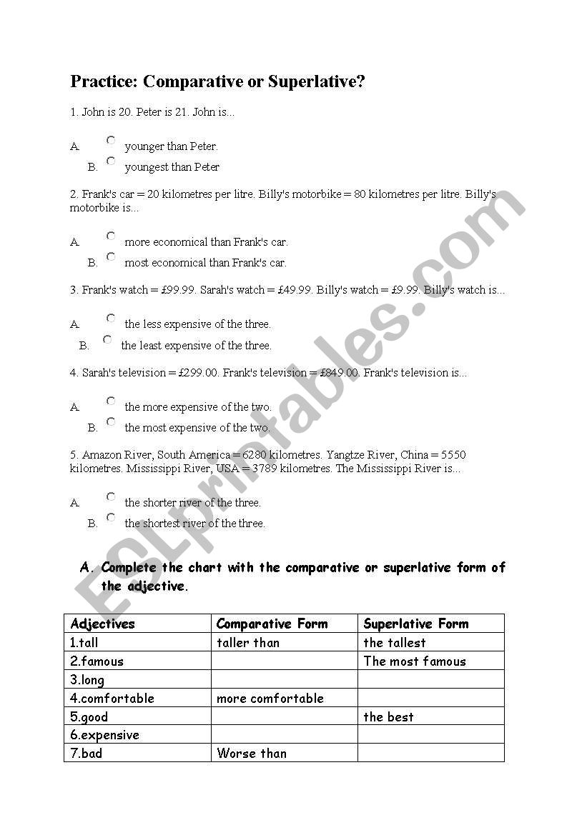 Adjectives comparison worksheet