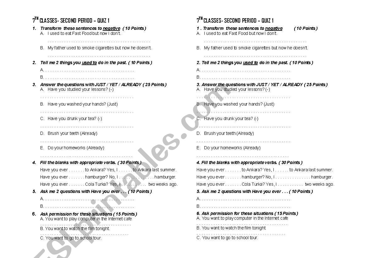 general exercises worksheet