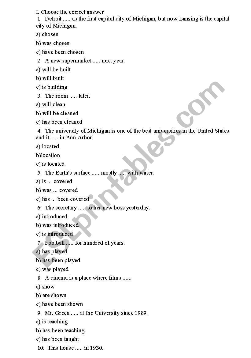 passive voice test worksheet