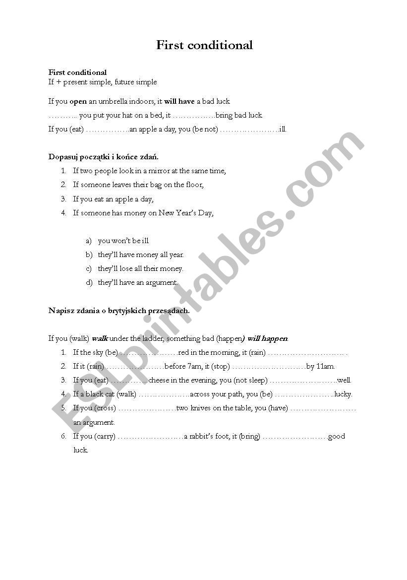 1st conditional worksheet