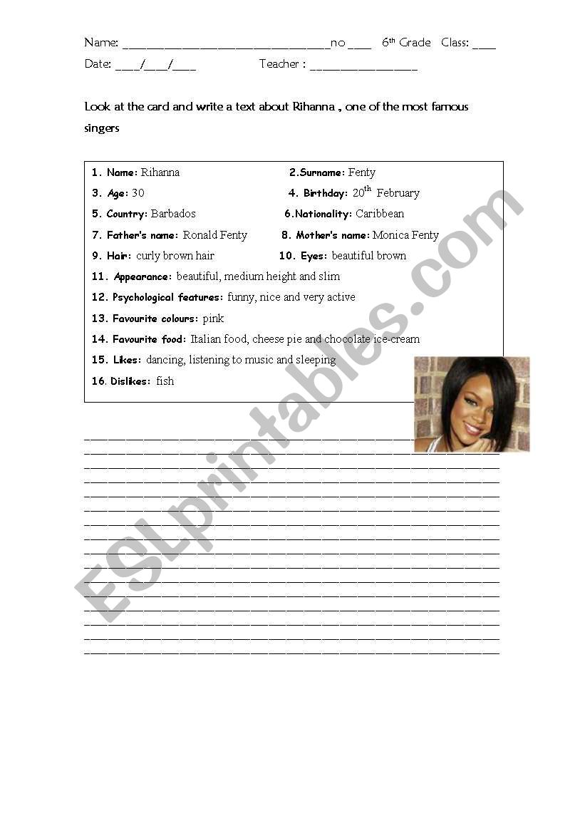 Rihanna worksheet