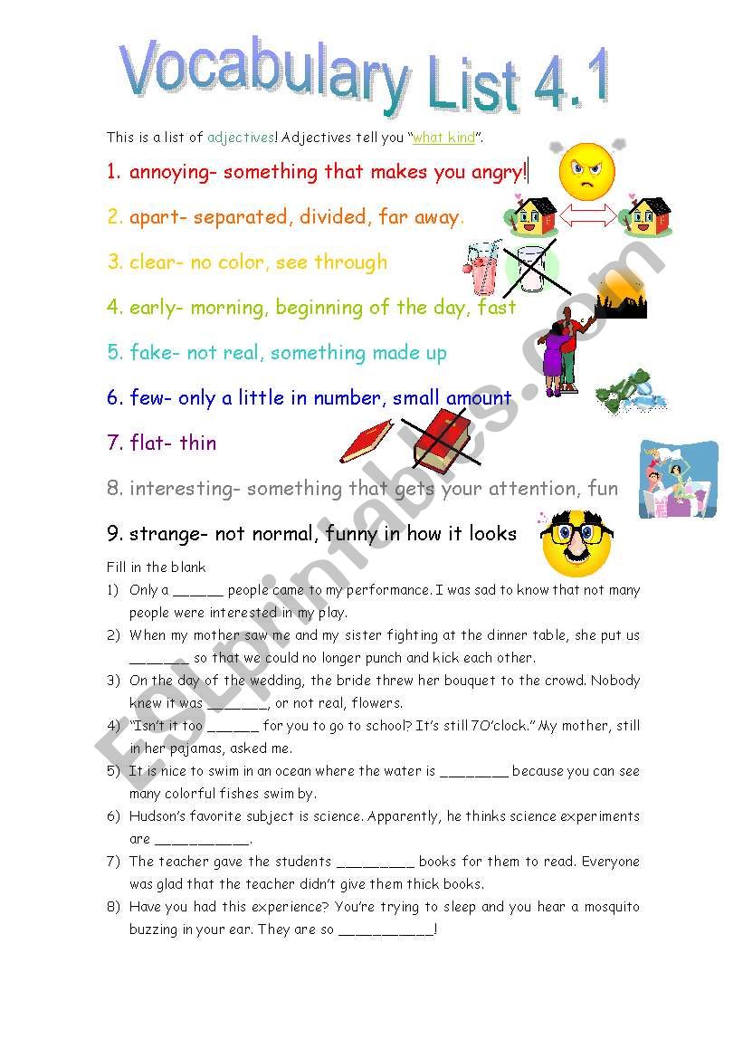 Vocabulary List 4.1 worksheet