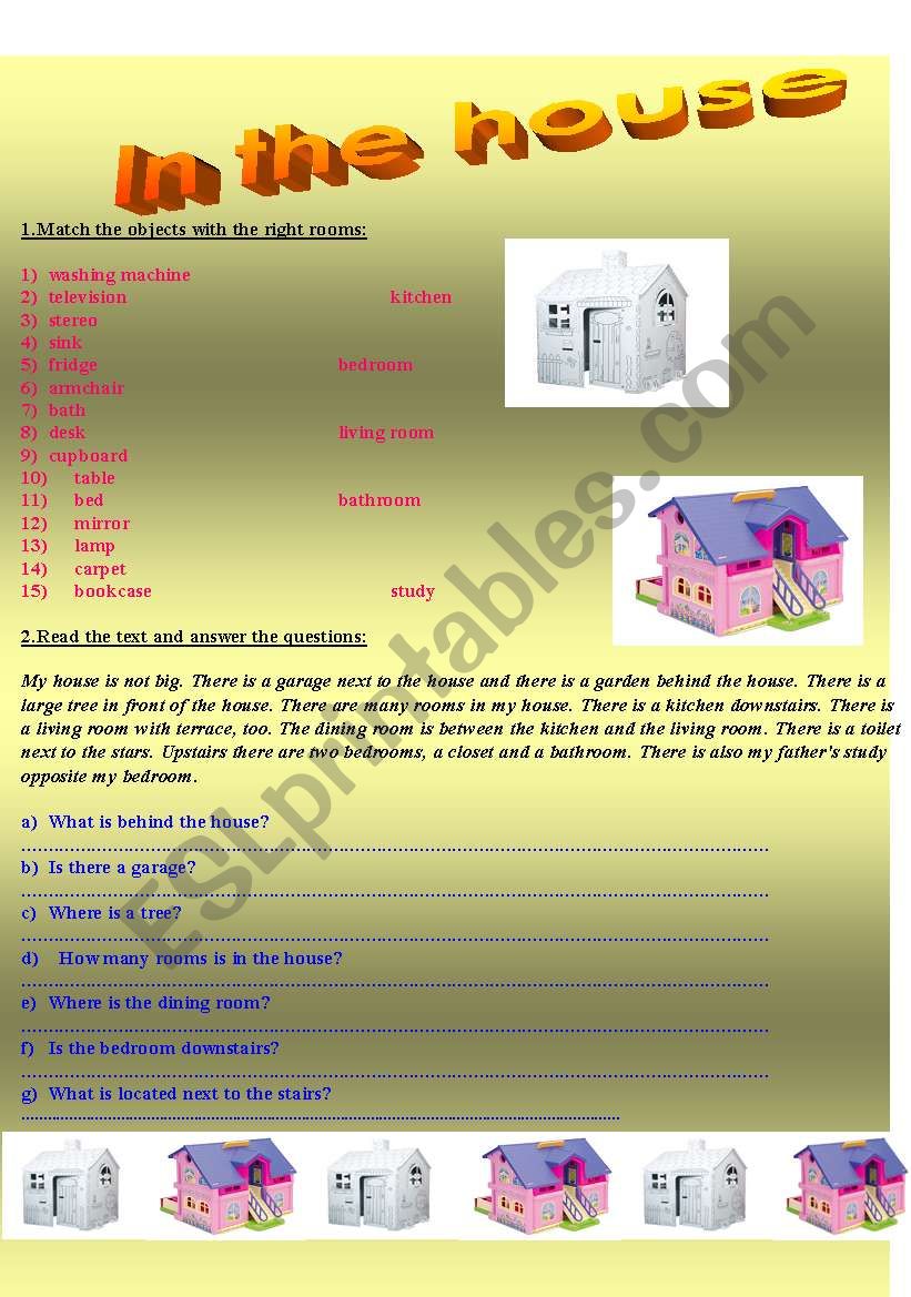 house and rooms worksheet