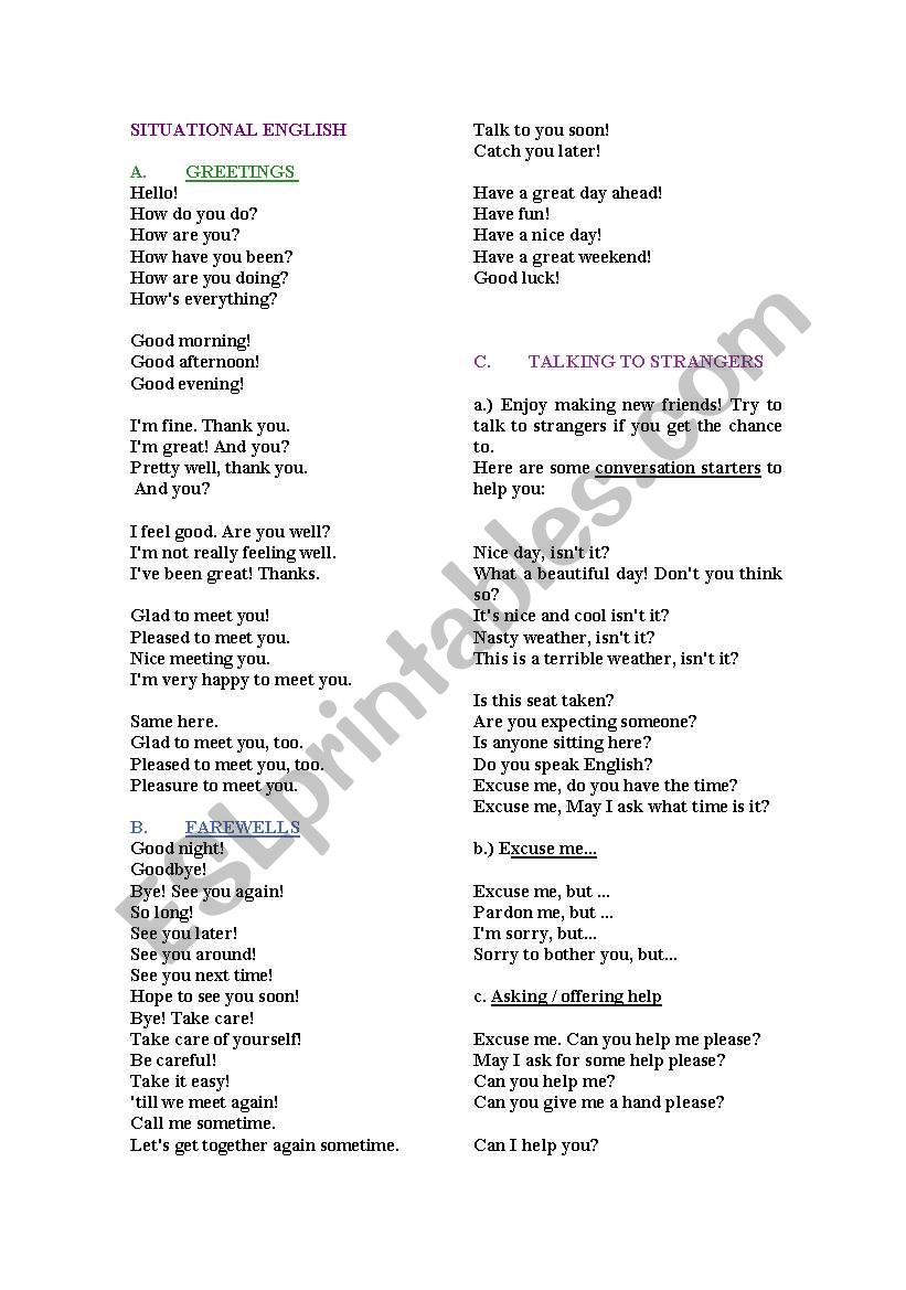 Situational English worksheet