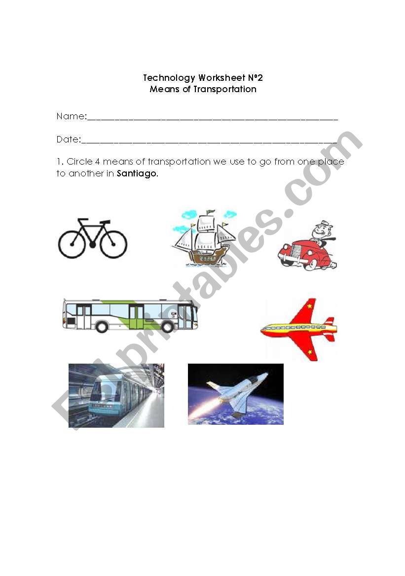 Means of Transportation worksheet