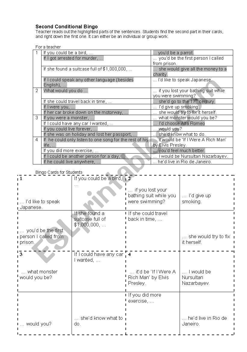 Second Conditional Bingo worksheet