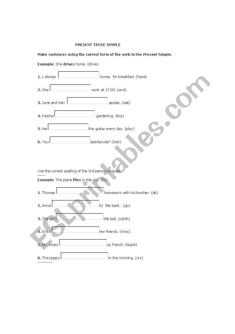 Present Tense Simple worksheet