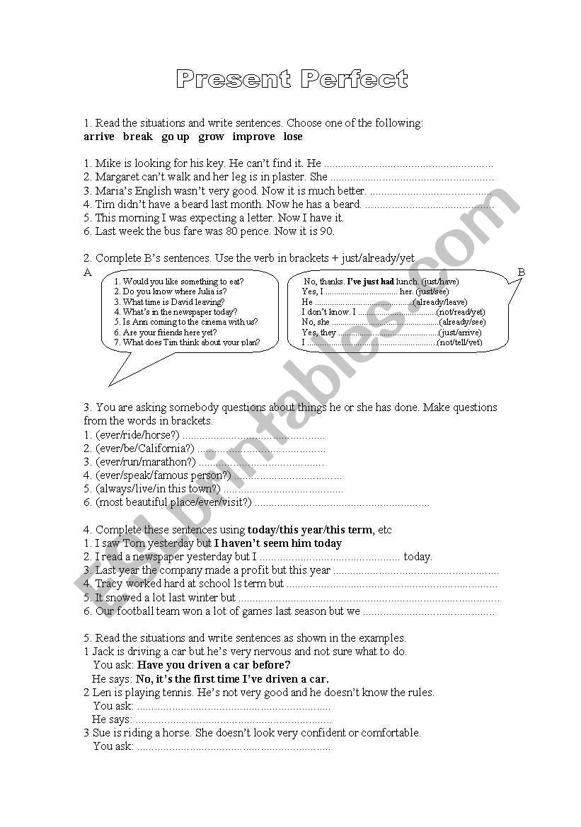 PRESENT PERFECT worksheet