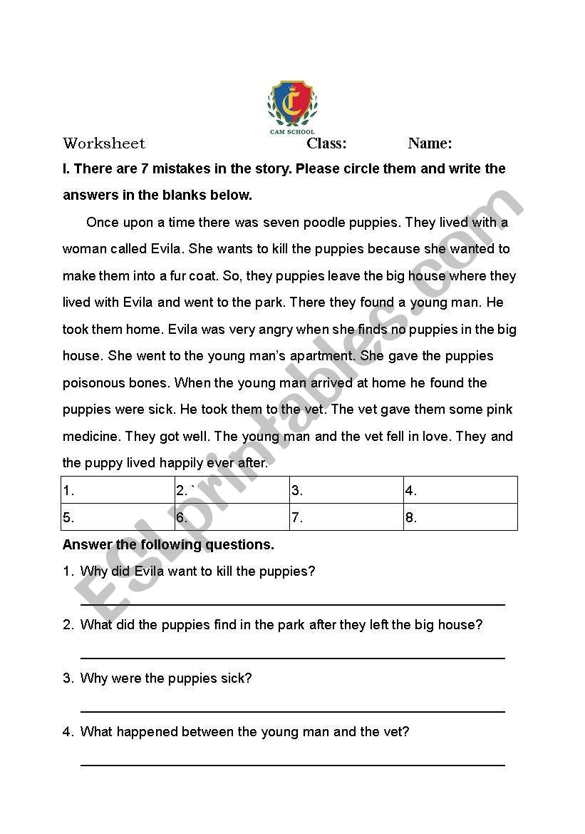 reading comprehension worksheet