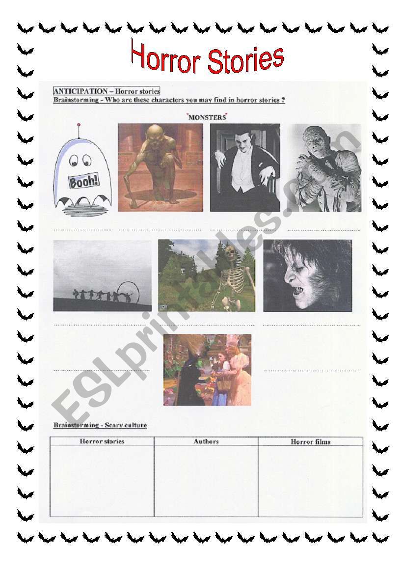 Horror stories characters worksheet