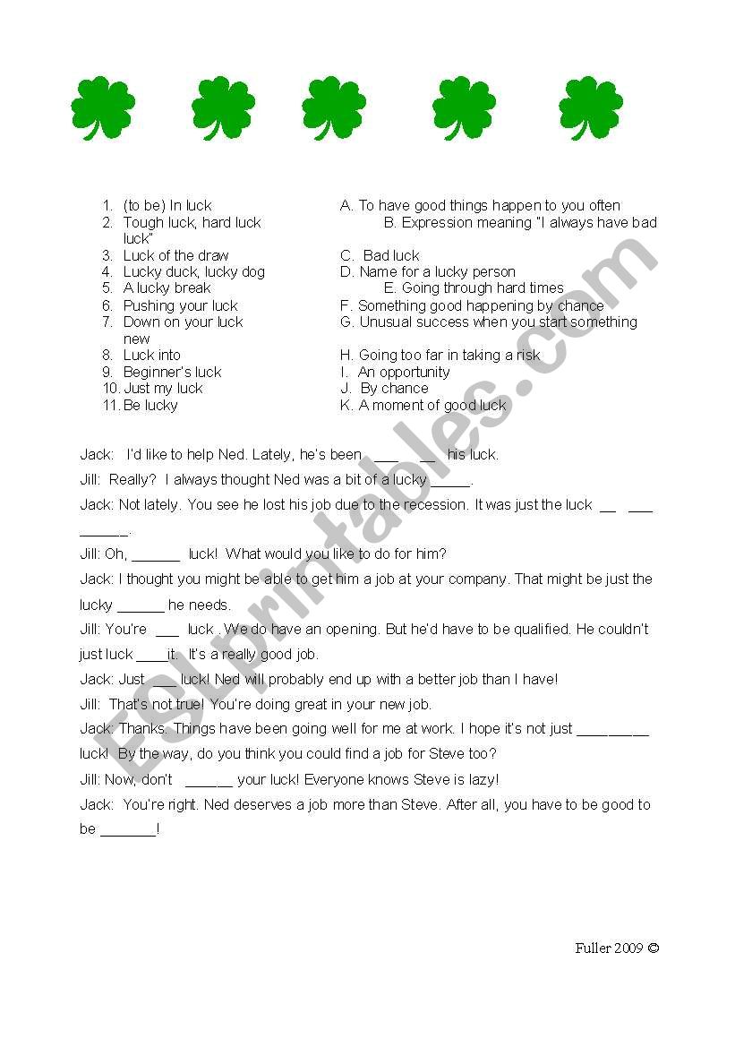 American Luck Idioms  worksheet