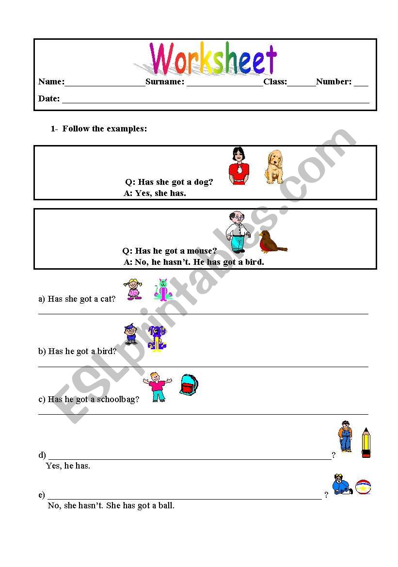 worksheet-Has she got... worksheet