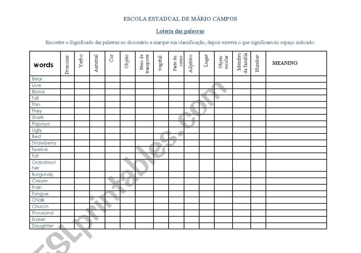 lotery worksheet