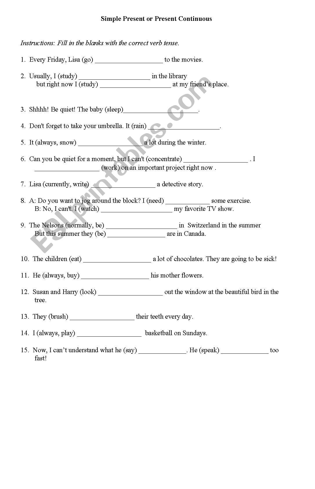 SIMPLE PRESENT vs. PRESENT CONTINUOUS TENSE