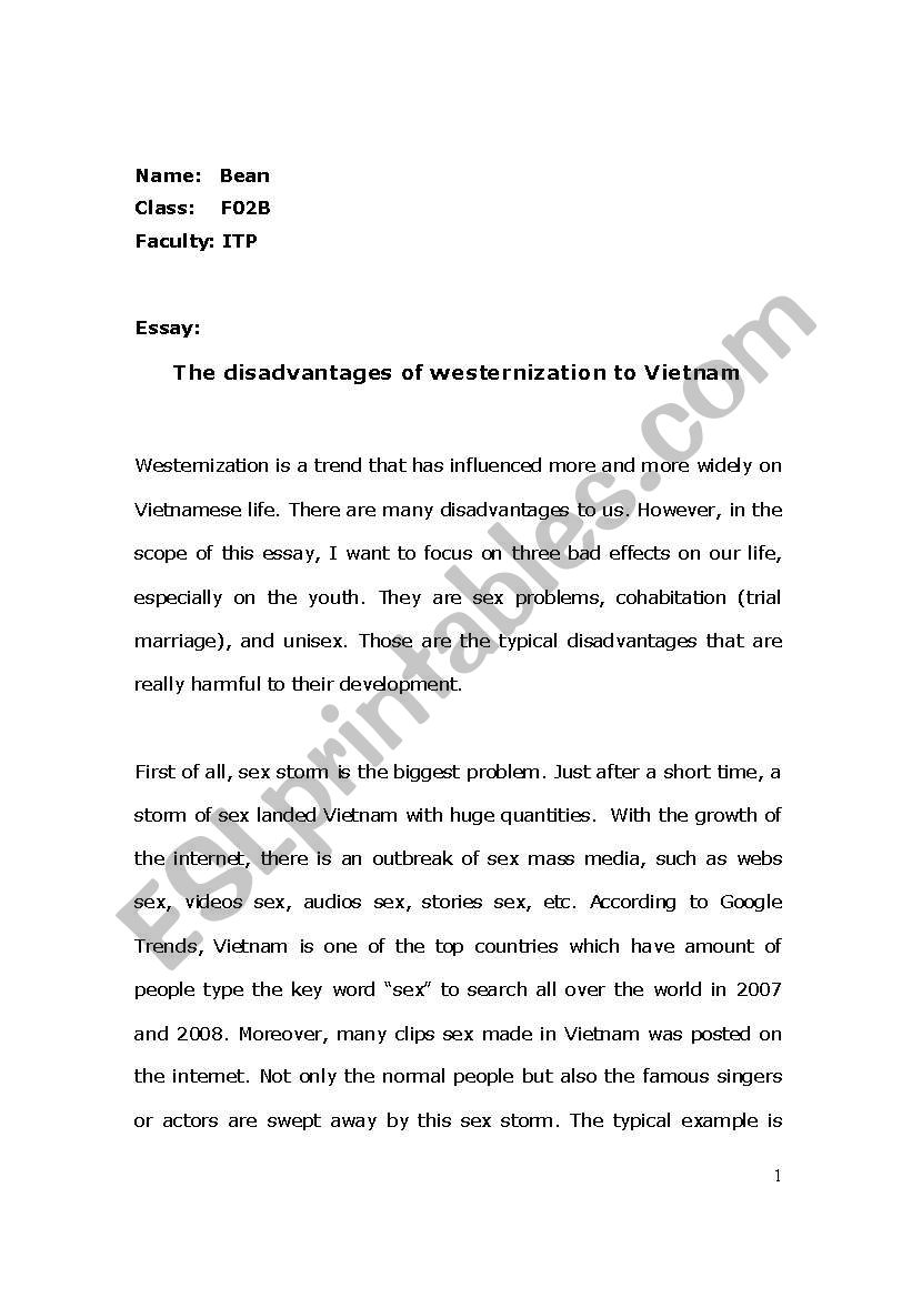 essay about westernization worksheet