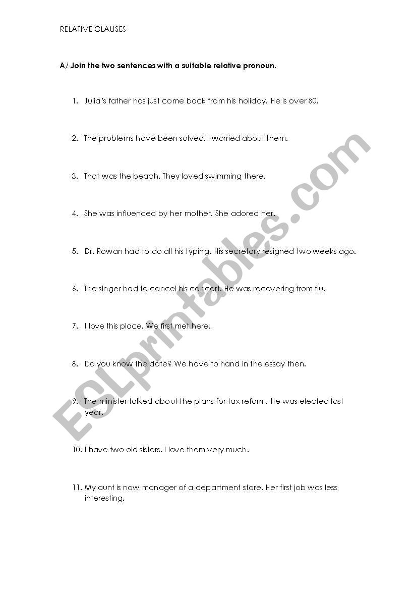 Relative clauses worksheet