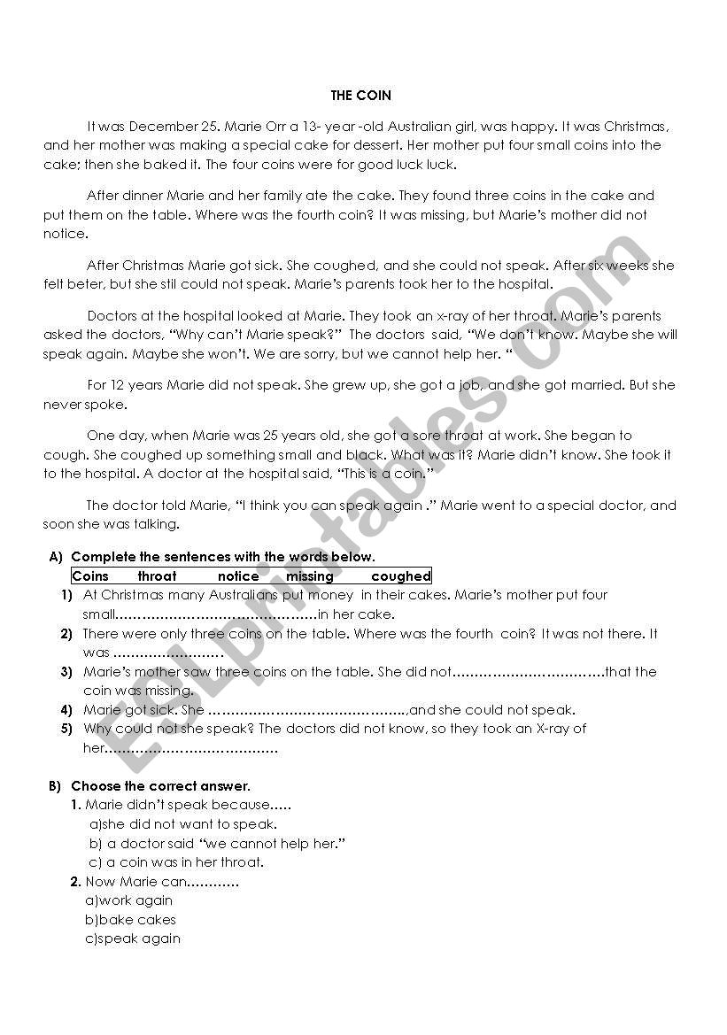 the coin worksheet