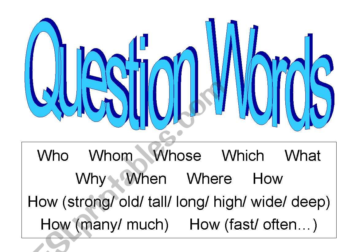 Question Words (1-9 of 18) worksheet