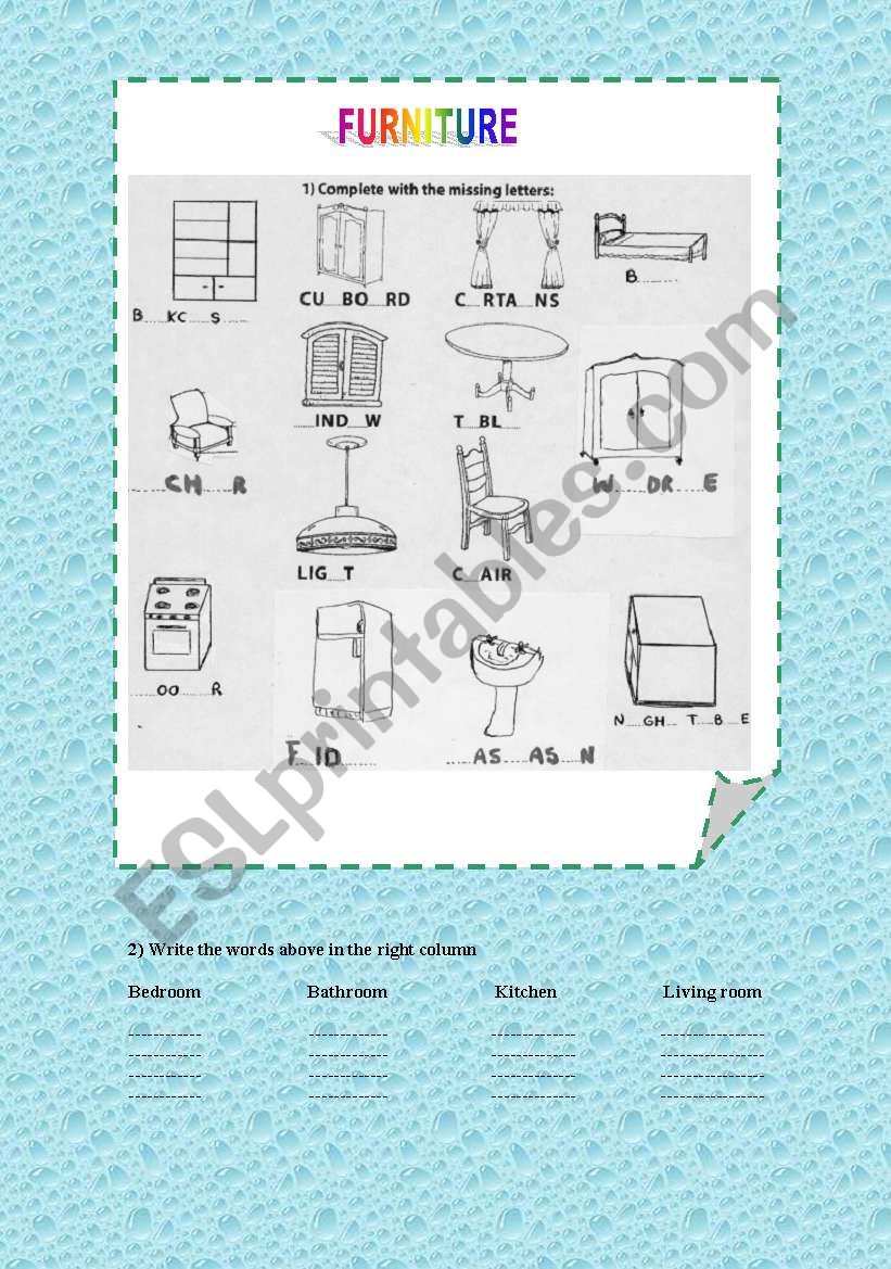 Furniture worksheet