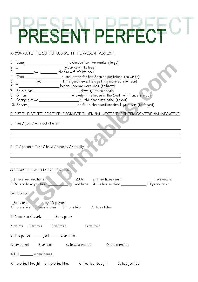 PRESENT PERFECT worksheet