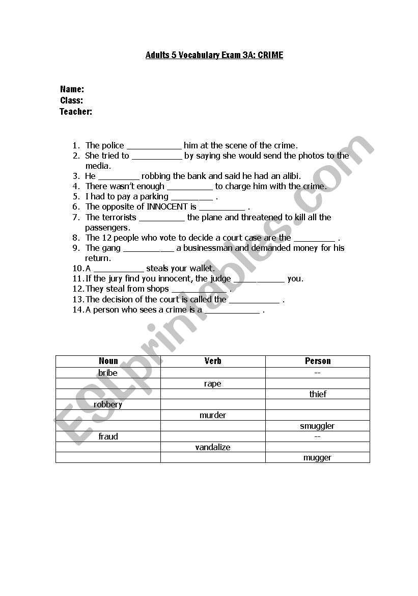 Crime Vocabulary worksheet