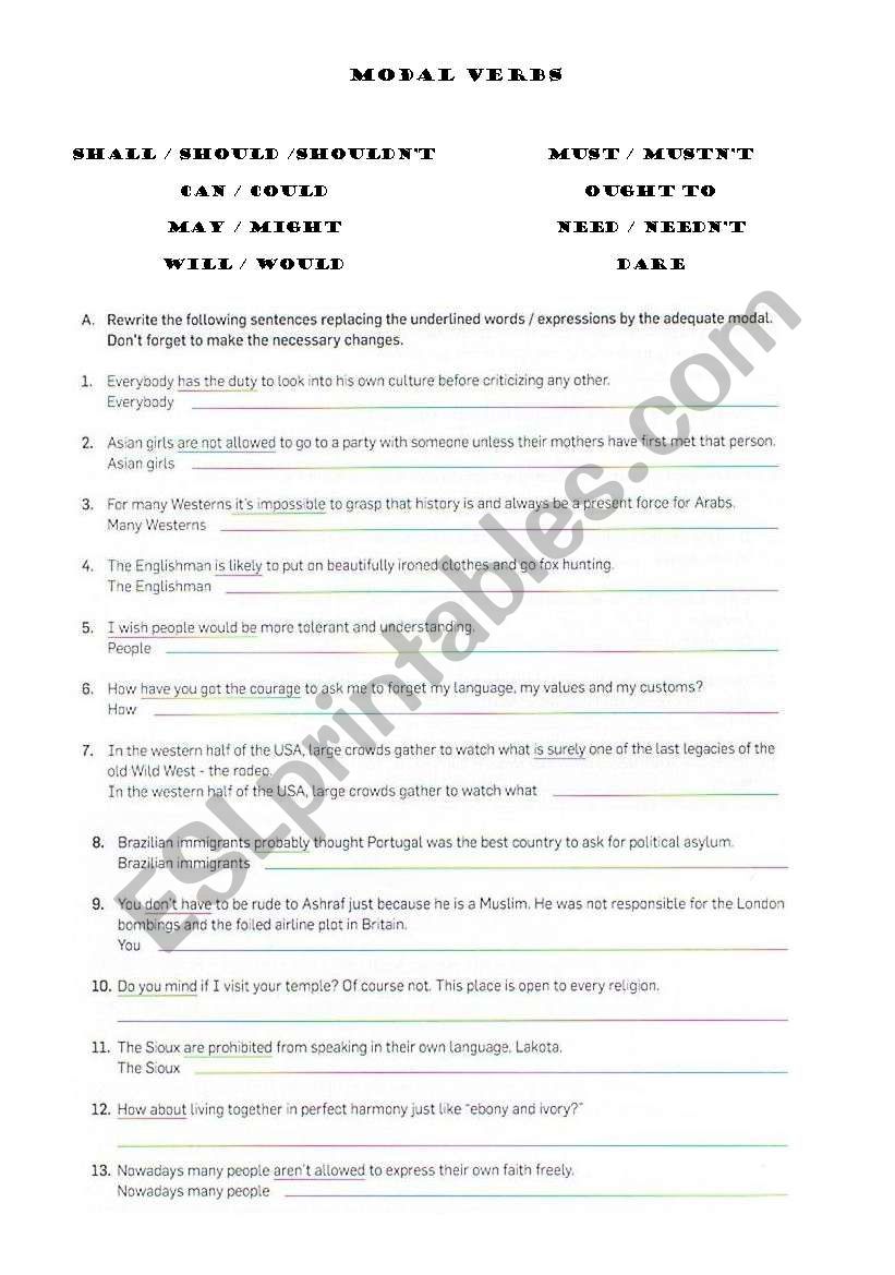 Modal Verbs worksheet