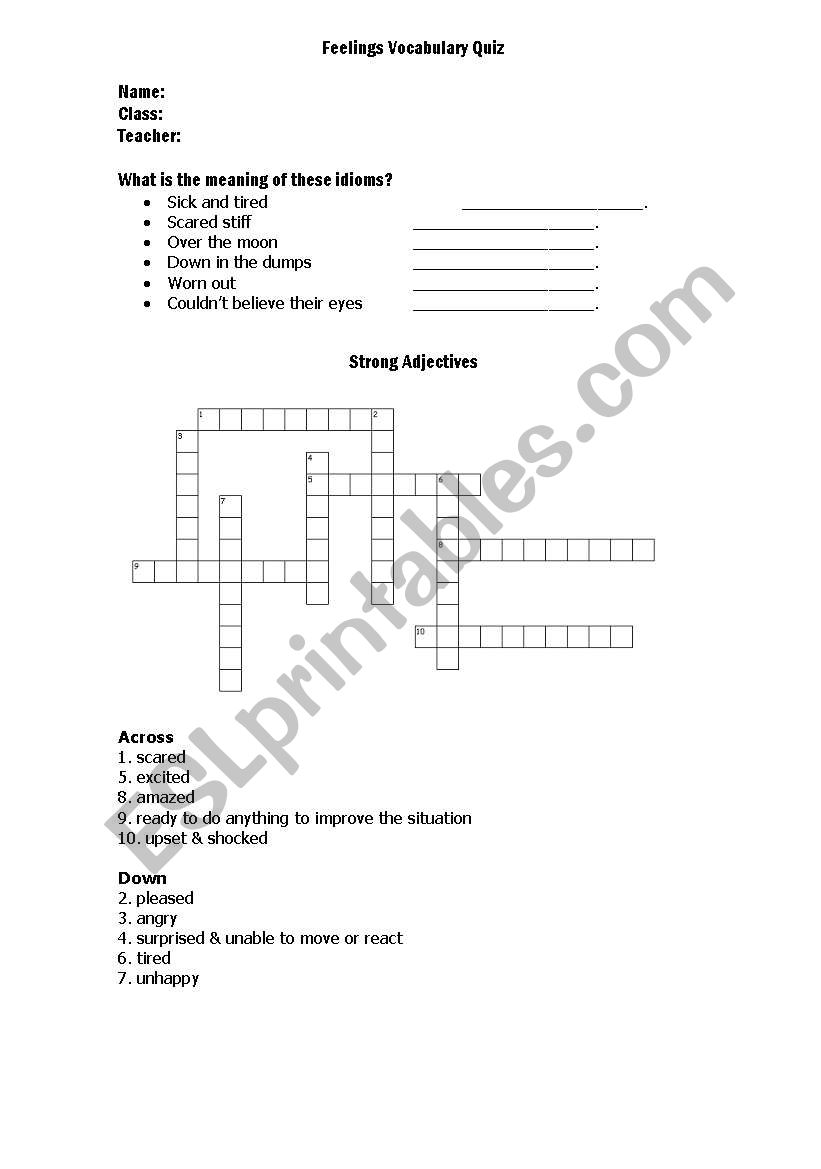 Feelings vocabulary worksheet