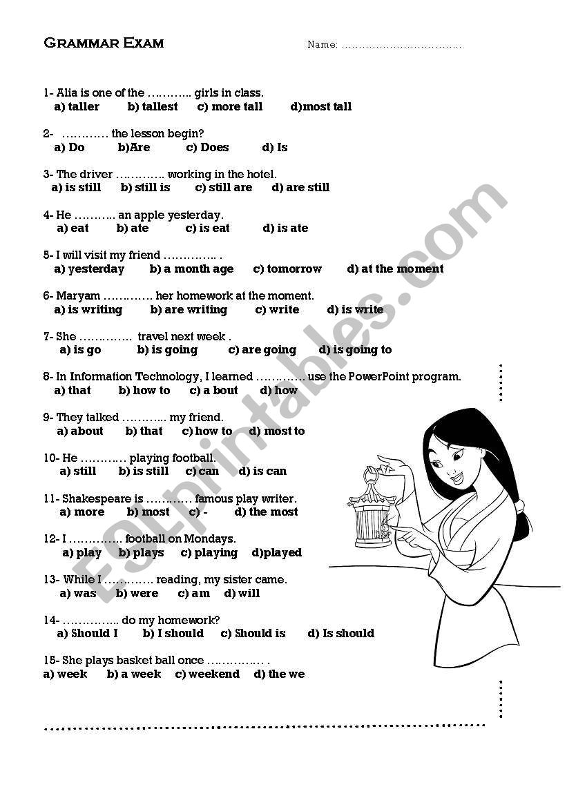 Grammar test  worksheet