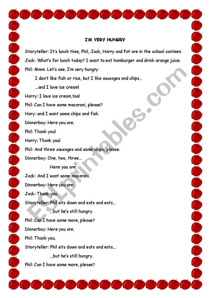 Im very hungry! role play worksheet