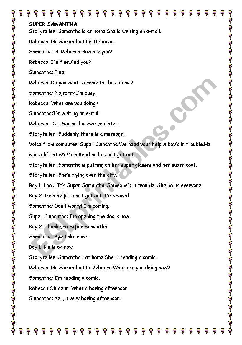 Super Samantha! role play worksheet