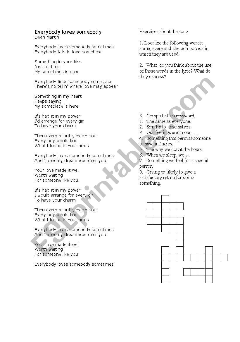 Everybody loves somebody worksheet