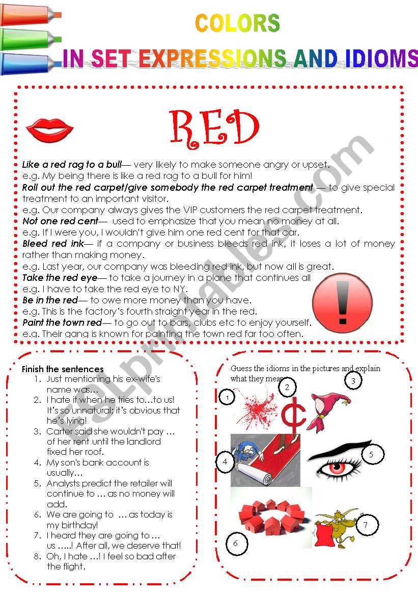 COLORS IN SET EXPRESSIONS AND IN IDIOMS! (PART 1) RED.