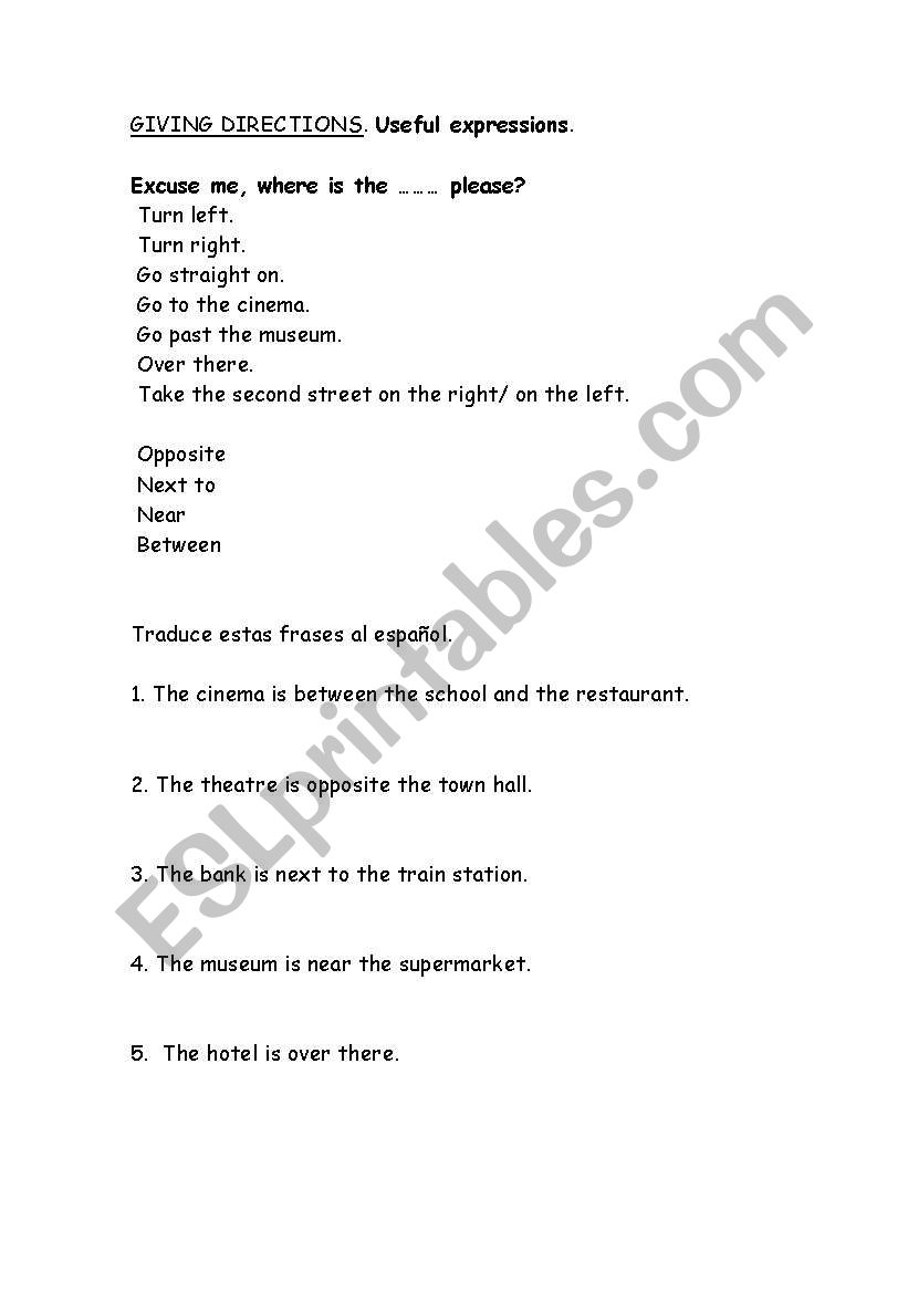 giving directions worksheet