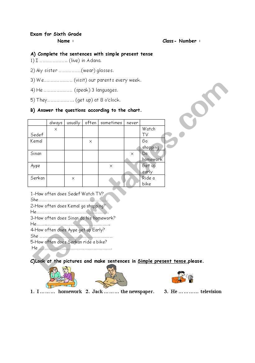 English written test worksheet