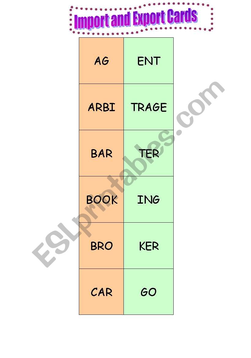 Card game on IMPORT & EXPORT vOCABULARY (+KEY)