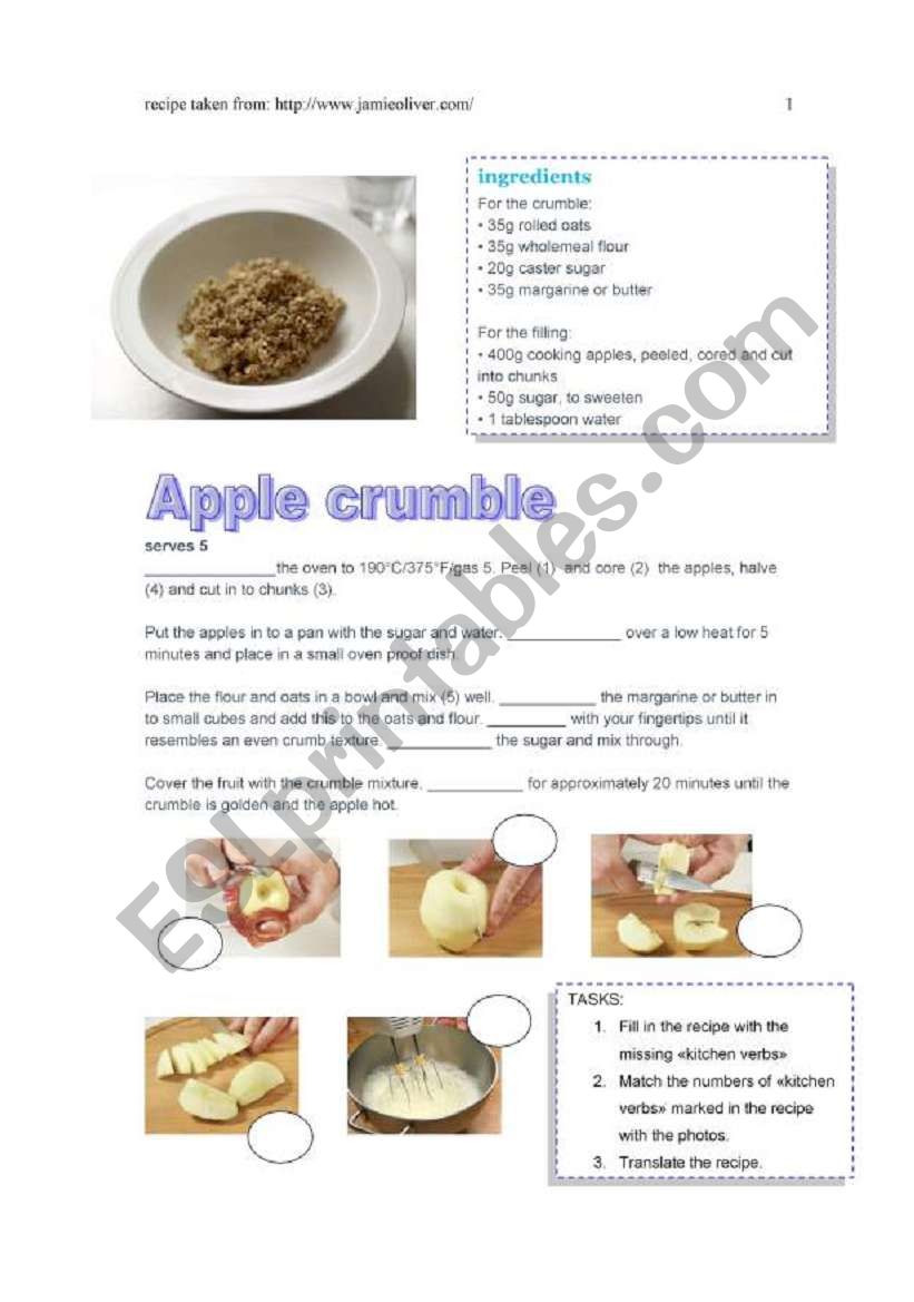 JAMIE OLIVERÂ´S RECIPE worksheet