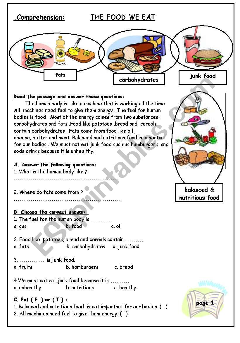  Food worksheet