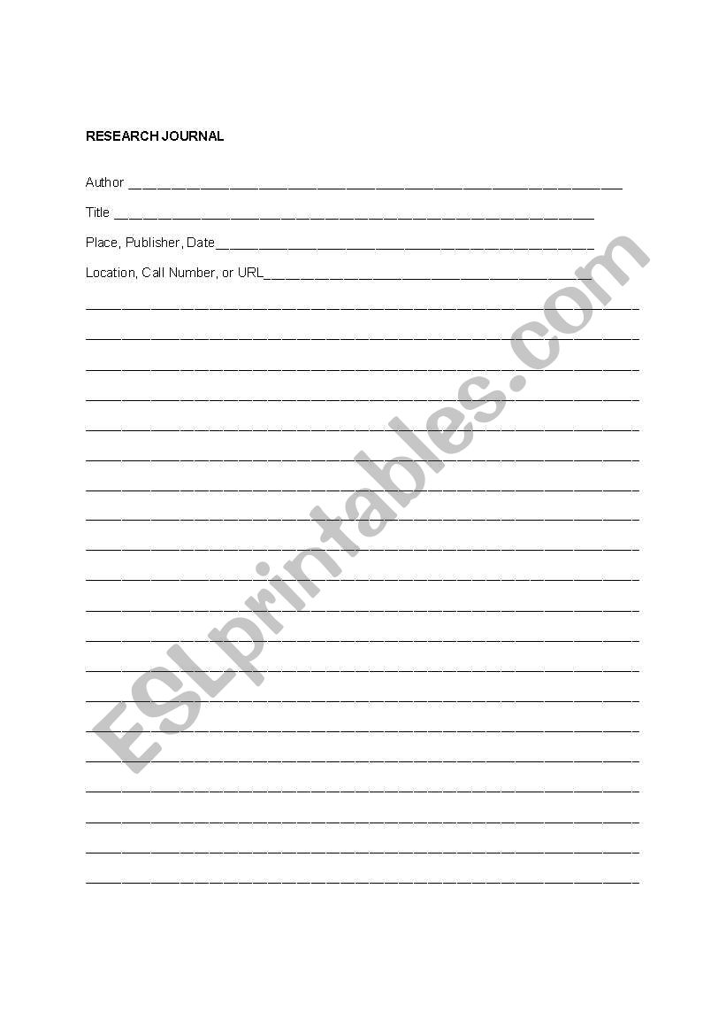 Research Journal worksheet