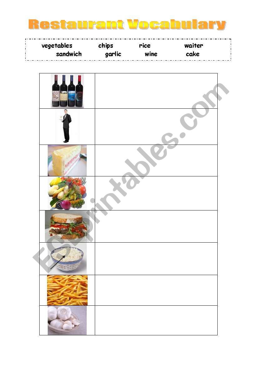 Restaurant Vocabulary worksheet