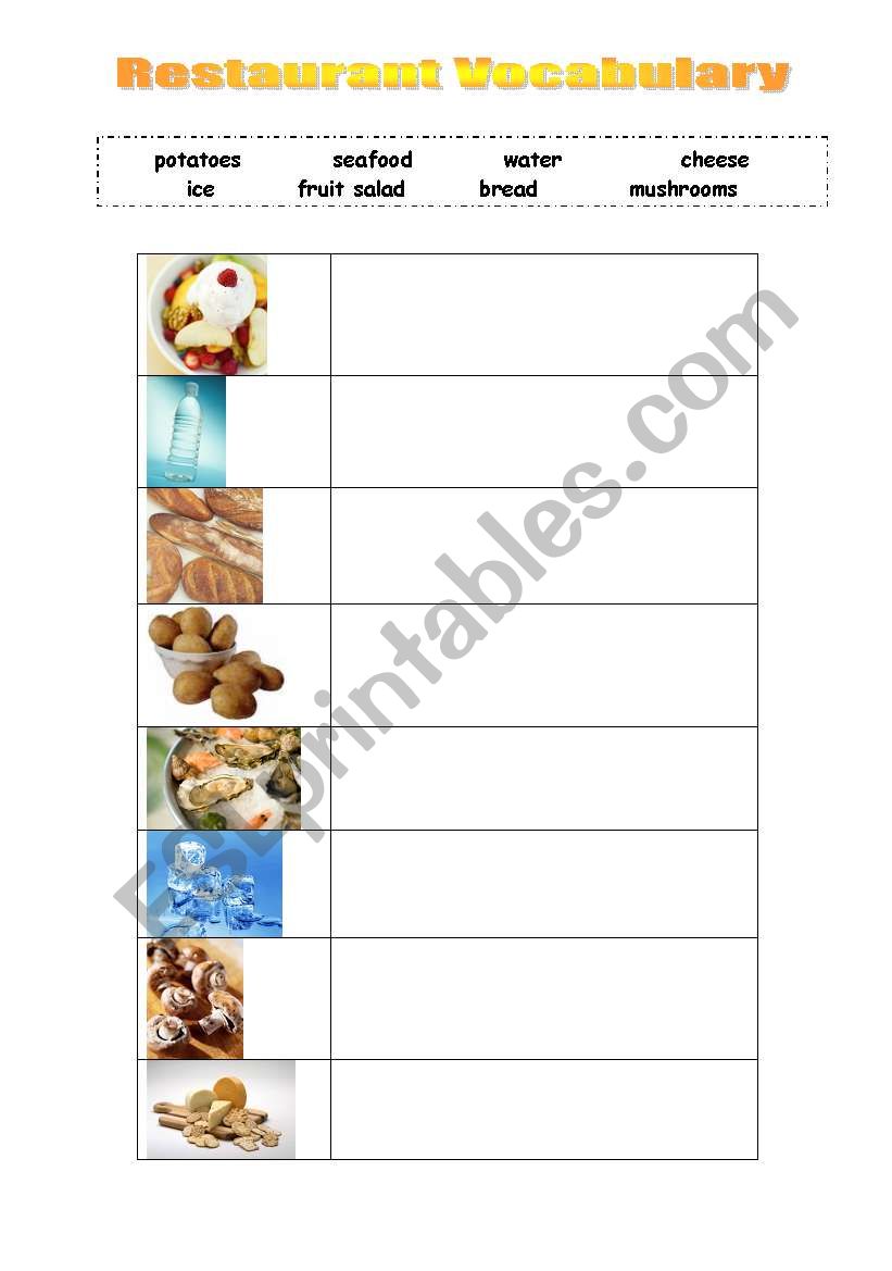 Restaurant Vocabulary worksheet