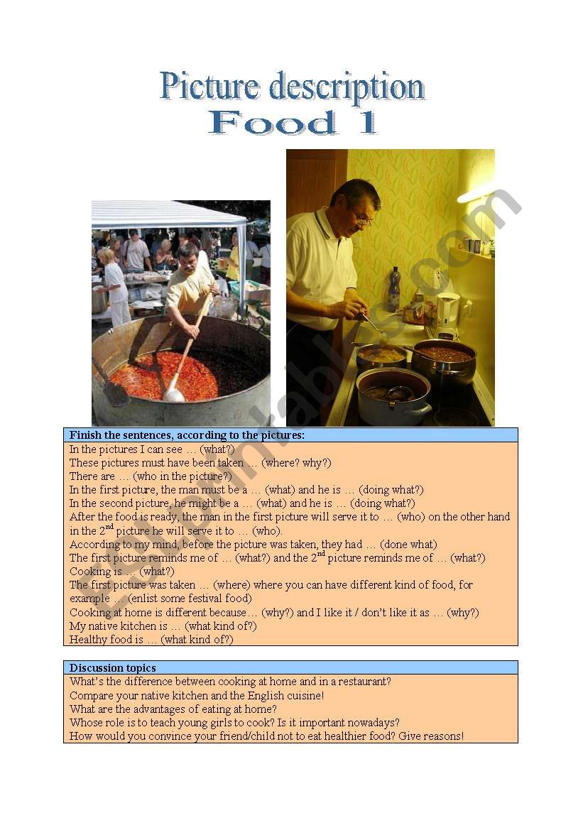 Picture description - Food 1 worksheet