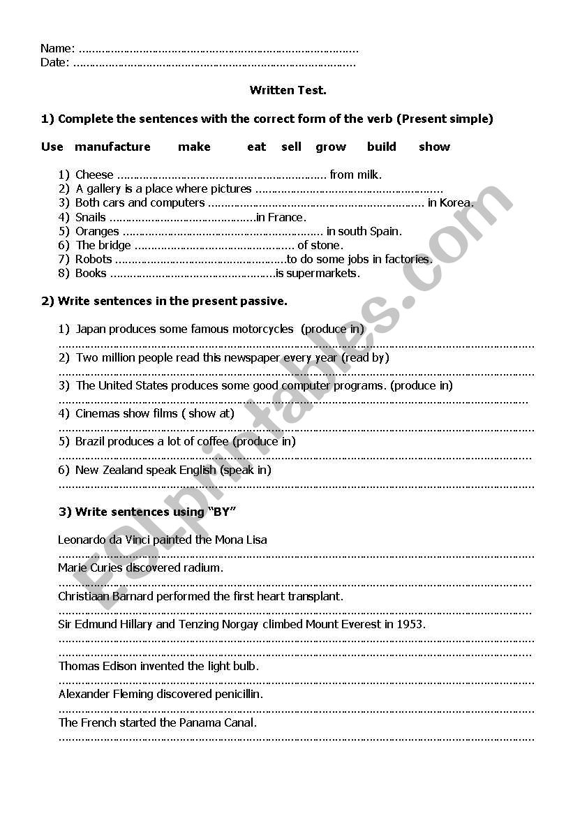 Passive voice worksheet